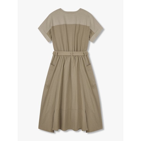 프린트 티셔츠 믹스 벨티드 원피스_카키 7255237110