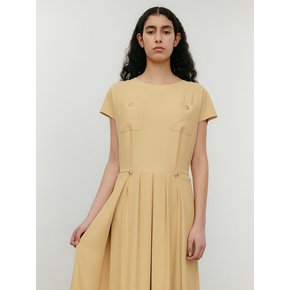 Button Pleated Dress -yellow