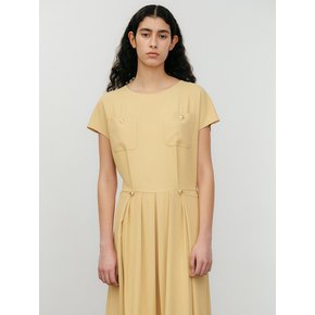 Button Pleated Dress -yellow