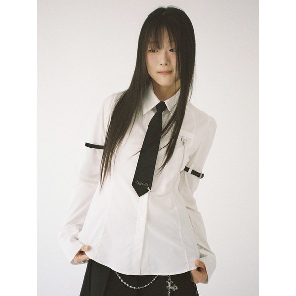 Sleeve Belt Tie Shirt - WHITE