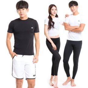 SURF 반팔 남녀 커플 래쉬가드(S~XXL) 수영복 상의 비치웨어 비치바지 블랙 화이트