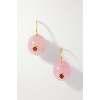  리지 포르투나토 코멧 골드 플레이트 로즈 쿼츠 로돌라이트 귀걸이 46376663162972321