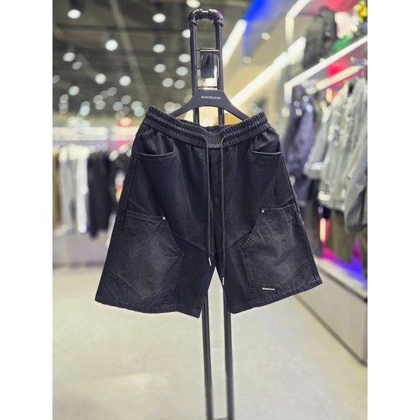 [시흥점] 남여공용 코튼워싱 더블니리벳패치  반바지(세미버뮤다)/JHZZ81406BK
