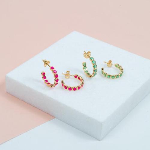 아우리 주얼리 이어링 E1437 Ortigia Fuchsia Chalcedony Hoop Earrings