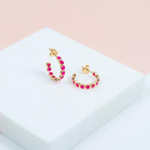 아우리 주얼리 이어링 E1437 Ortigia Fuchsia Chalcedony Hoop Earrings