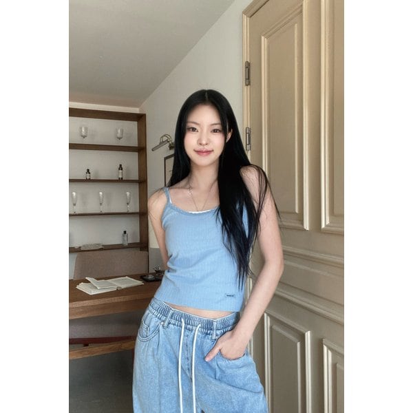 레이스 디테일 슬리브리스 저지 탑 7215240403141