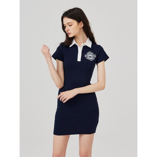 카라 배색 미니 원피스 네이비