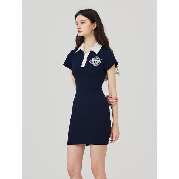 카라 배색 미니 원피스 네이비