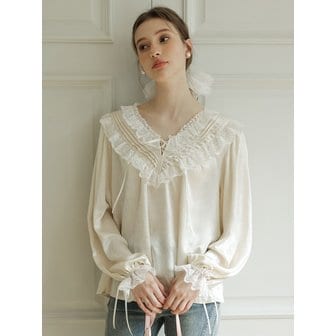 쎄무아듀 Cest_V-neck lace lantern sleeve blouse