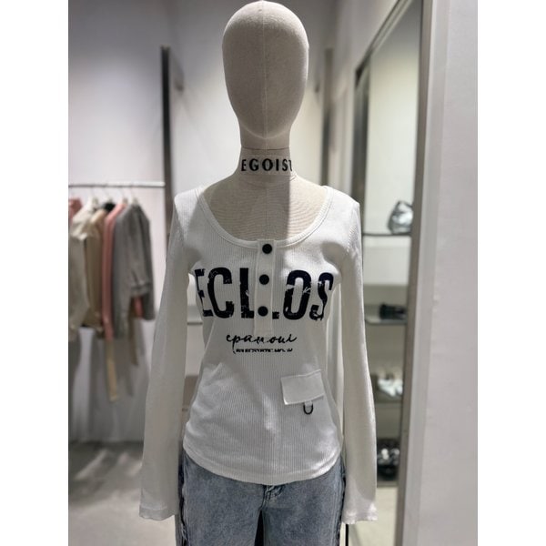 [여주점] 배색 프린팅 포인트 U넥 슬림 티셔츠 ER2CL363