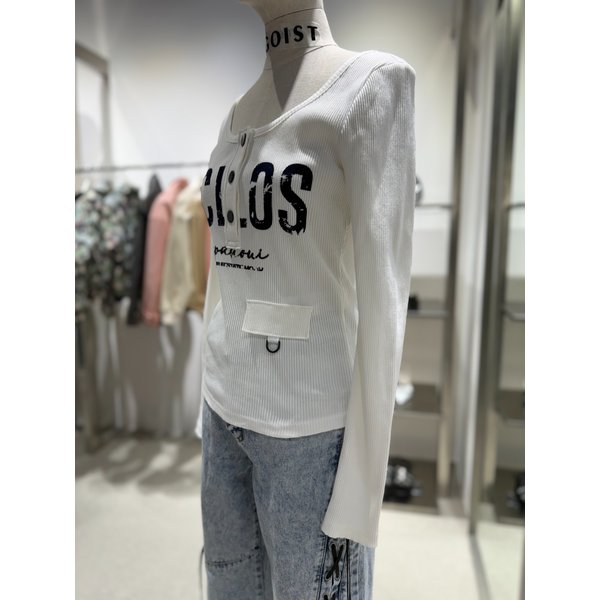 [여주점] 배색 프린팅 포인트 U넥 슬림 티셔츠 ER2CL363