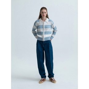 cashmere stripe cable zip-up (ivory/sky)