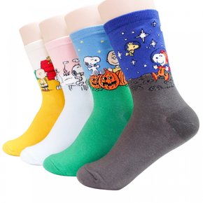 (socksense) 애니메이션 캐릭터 피넛 스누피 시리즈 여성용 양말 세트 (스누피 트래블 4켤레) ()