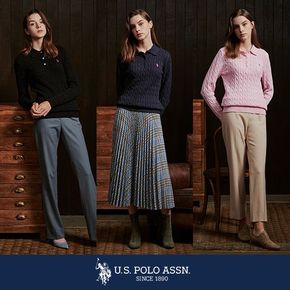 [U.S. POLO ASSN.] 화이트라벨 케이블 카라니트 여성