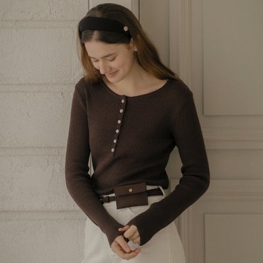 틸아이다이 Round neck curve Linen knit_Brown