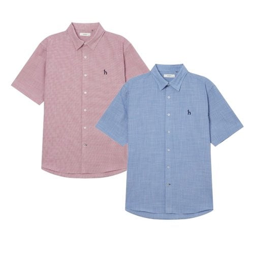 [24SS]블루/핑크 뱀부혼방 잔지도리 반팔 셔츠 (HZSH4B512)