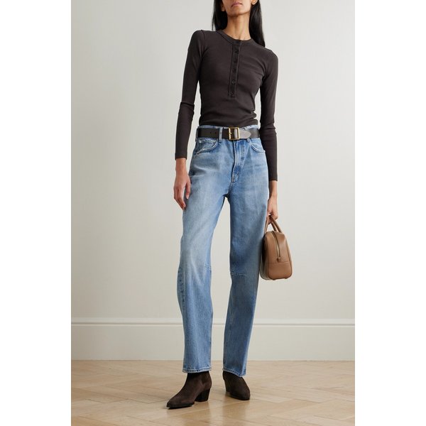 바라 리브 스트레치 코튼 라이오셀 블렌드 헨리넥 탑 46376663163025411