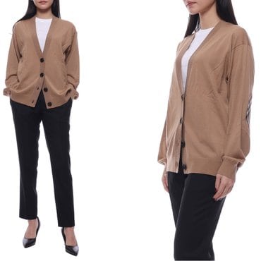 버버리 23FW 여성 도녹 체크 패치 가디건 (8074885 CAMEL 23F)