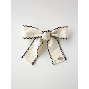 Flower lace ribbon bow hairpin (Ivory)