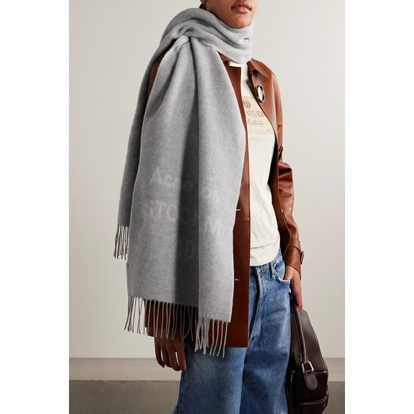 프린지 울 자카드 스카프 46376663162899052