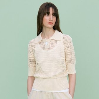 ahwe 3.Mesh Short Sleeved Knit_IVORY