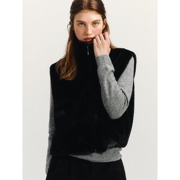 소프트 퍼 하이넥 집업 베스트(MAFDVT03NBK)