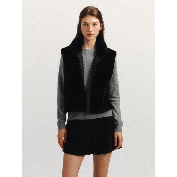 소프트 퍼 하이넥 집업 베스트(MAFDVT03NBK)