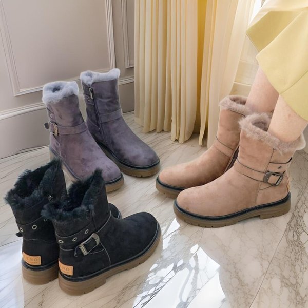 [옷자락] 여성 털 안감 버클 스트랩 앵클부츠