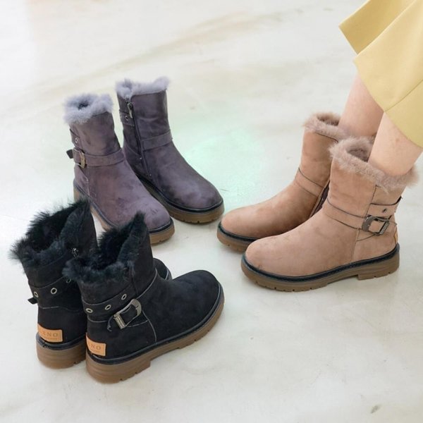 [옷자락] 여성 털 안감 버클 스트랩 앵클부츠