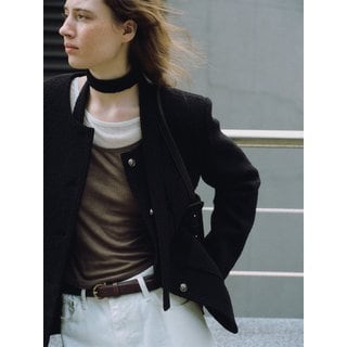 오스트카카 [단독] 부클 트위드 싱글 롱 자켓 블랙