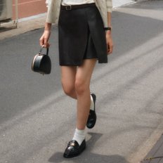 Slit stitch point leather skirt_Brown