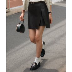 Slit stitch point leather skirt_Brown