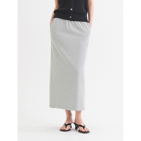 SIST9048 셔링 밴딩 골지 롱 스커트_Melange gray