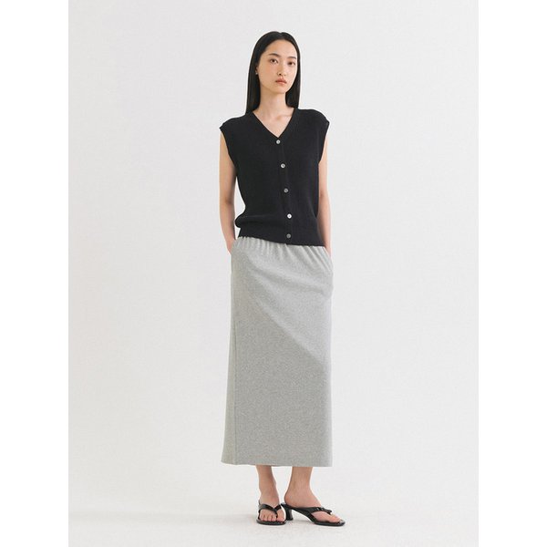 SIST9048 셔링 밴딩 골지 롱 스커트_Melange gray