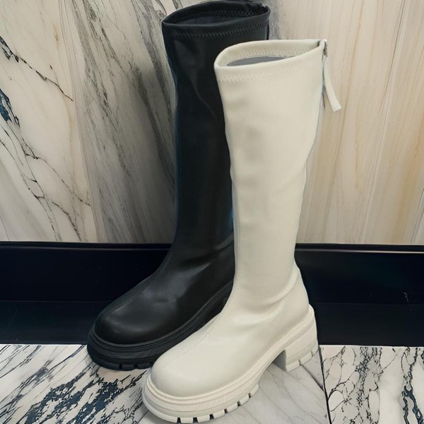[옷자락] 여성 6cm 캐주얼 무지 지퍼 통굽 롱부츠