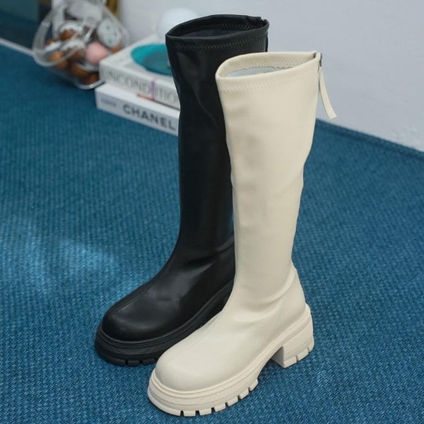 [옷자락] 여성 6cm 캐주얼 무지 지퍼 통굽 롱부츠