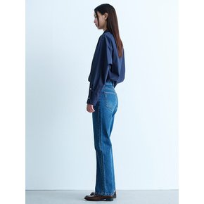 Double Waist Lean Straight Denim Pants  Blue (KE4821M55P)