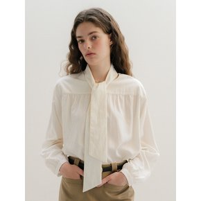 U Tie Shirring 2way Blouse_2colors