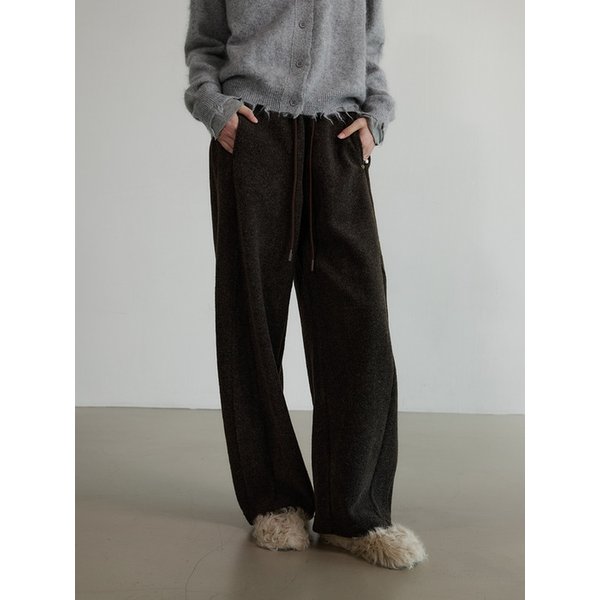 울 블렌드 밴딩 팬츠 - BROWN