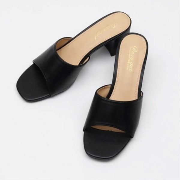 [옷자락] 여성 심플 사각 앞코 통굽 로우 샌들 여름용