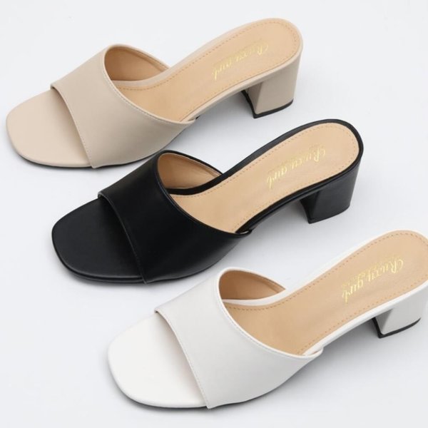 [옷자락] 여성 심플 사각 앞코 통굽 로우 샌들 여름용