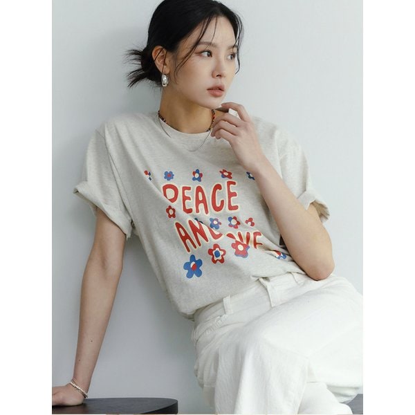 Peace and love T-shirt heather oatmeal