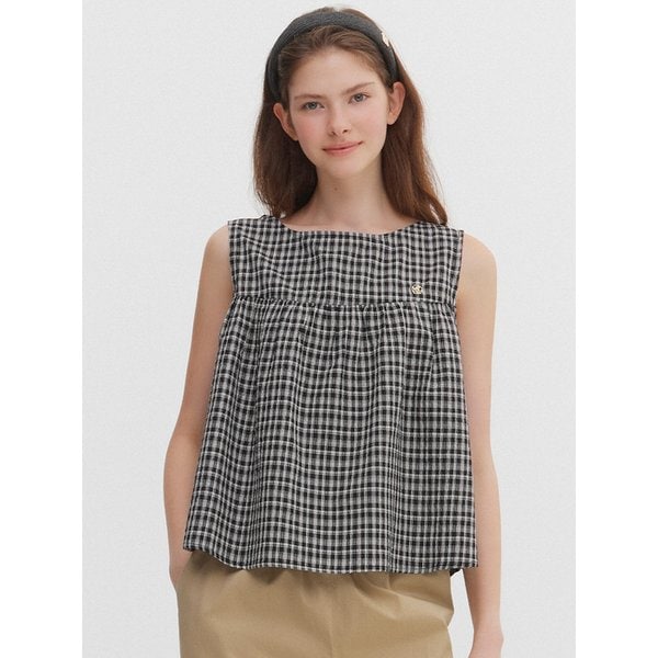 미니 체크 플레어 슬리브리스 블라우스(MAGBBL01MBK)
