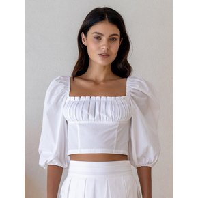 Isla White Pleated Square-neck Crop Top