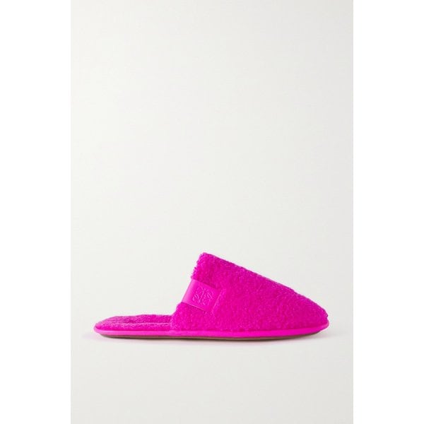 Neon Leather-trimmed Fleece Slippers 푸시아 24772899113448656