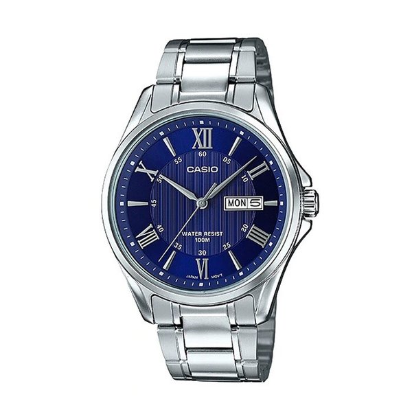 카시오 MTP-1384D-2A 남성 라운드 아날로그 메탈 손목 시계
