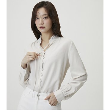 플라스틱아일랜드 네크프릴 리본 블라우스 (PR1WB181)