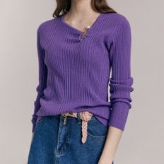 마쟈 진주장식 포인트 브이넥 리브 니트 ZC11QK006ON