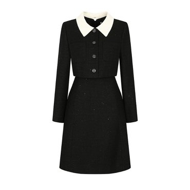 JJ지고트 배색 칼라 재킷 A라인 원피스 GP9M0OP901