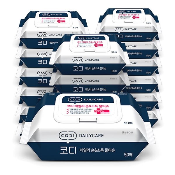 쌍용씨앤비 코디 데일리 손 소독 물티슈 캡형 50매 18팩